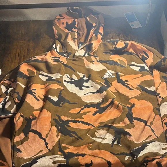 Adidas Camo Hoodie in Orange and Brown - Picture 1 of 2